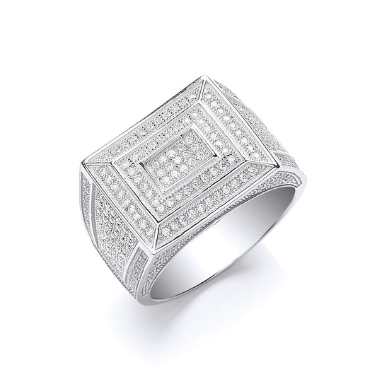 925 Sterling Silver Scintillating Micro Pave' Cz Mens Ring - FJewellery