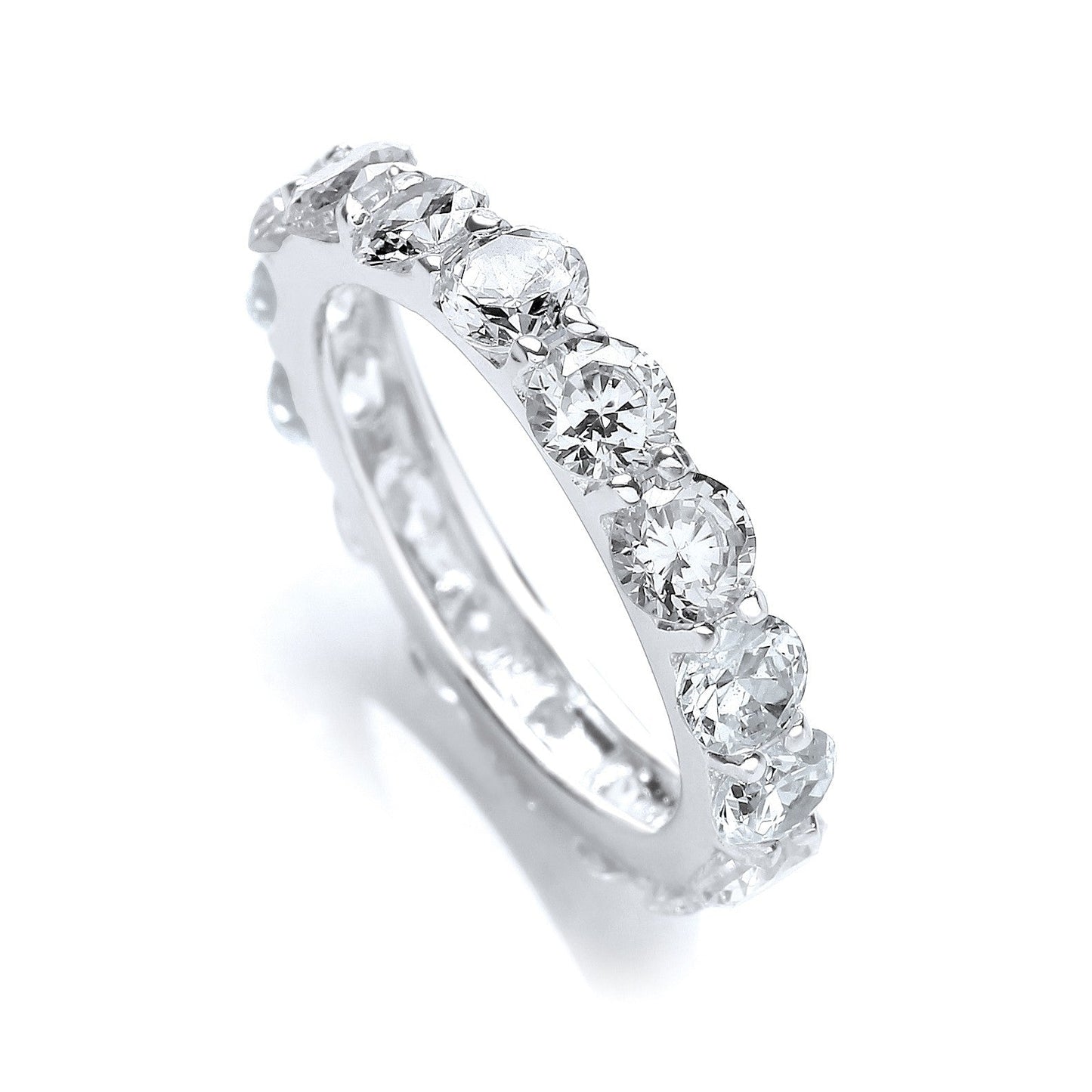 925 Sterling Silver Shared Prong CZ Full Eternity Ring - FJewellery