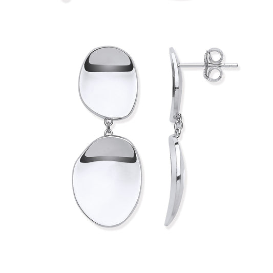 925 Sterling Silver Shiny Disc Design Drop Earrings - FJewellery