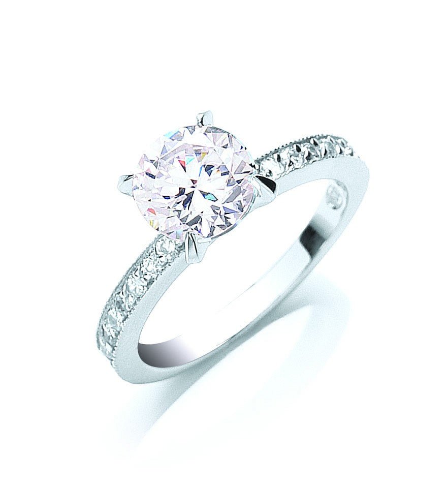 925 Sterling Silver Shoulder Set Cz Solitaire Ring - FJewellery