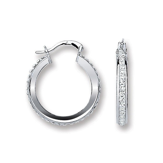 925 Sterling Silver Single Row Crystal Hoop Earrings 21.5mm - FJewellery