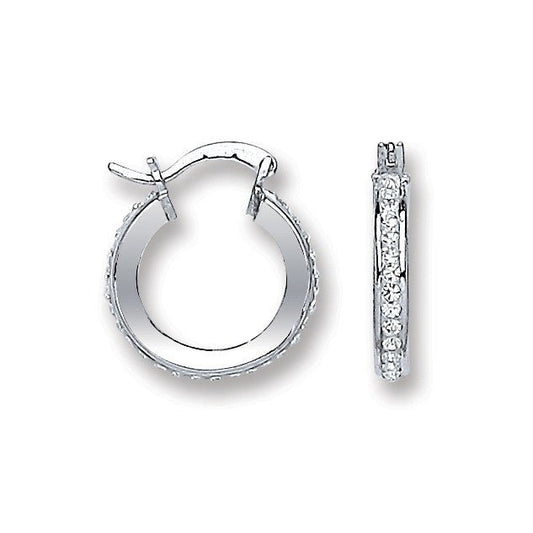 925 Sterling Silver Single Row Crystal Hoop Earrings - FJewellery