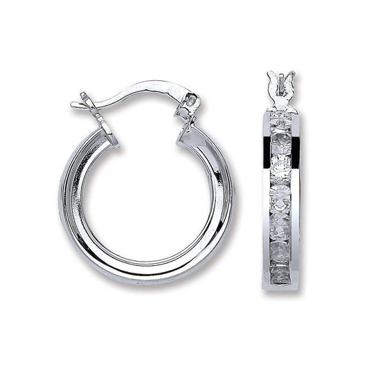 925 Sterling Silver Small Channel Set Cz Hoop Earrings - FJewellery