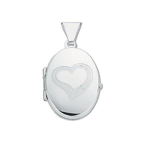 925 Sterling Silver Small Heart Engraved Oval Shaped Locket - FJewellery