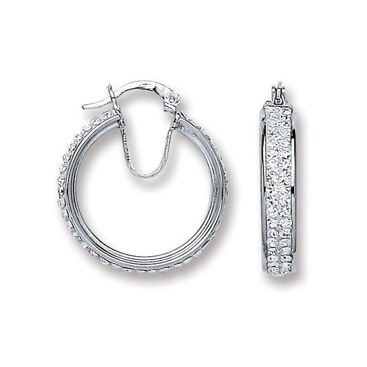 925 Sterling Silver Small Hoop Crystal Earrings 27.5 X 23.5mm - FJewellery