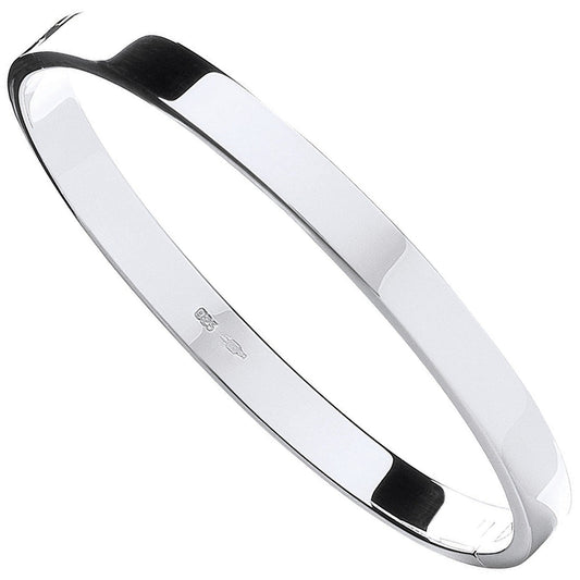 925 Sterling Silver Solid Oval Shaped Bangle - FJewellery