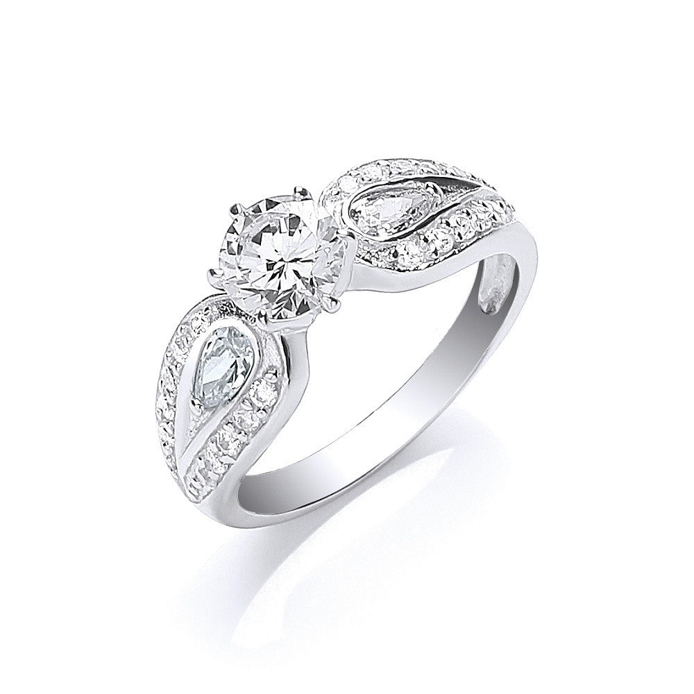 925 Sterling Silver Solitaire with Cz on Shoulders Ring - FJewellery