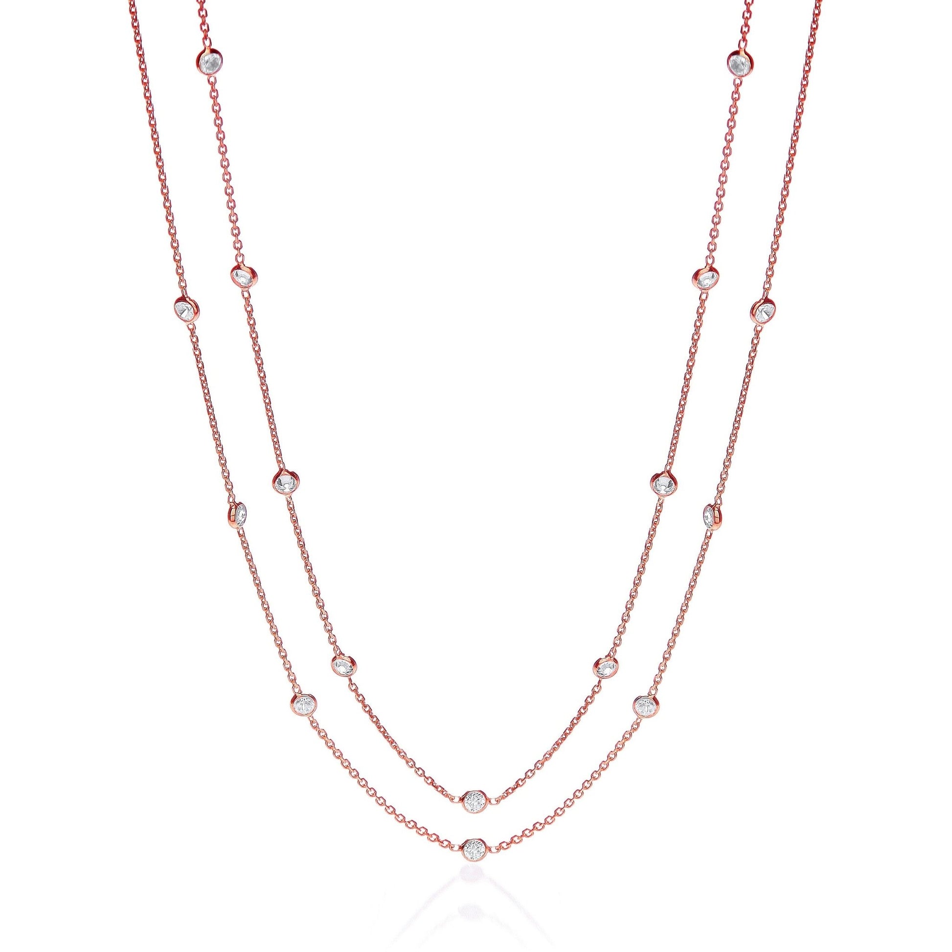 925 Sterling Silver Spetacle Chain Set With Cubic Zirconia 38" - FJewellery