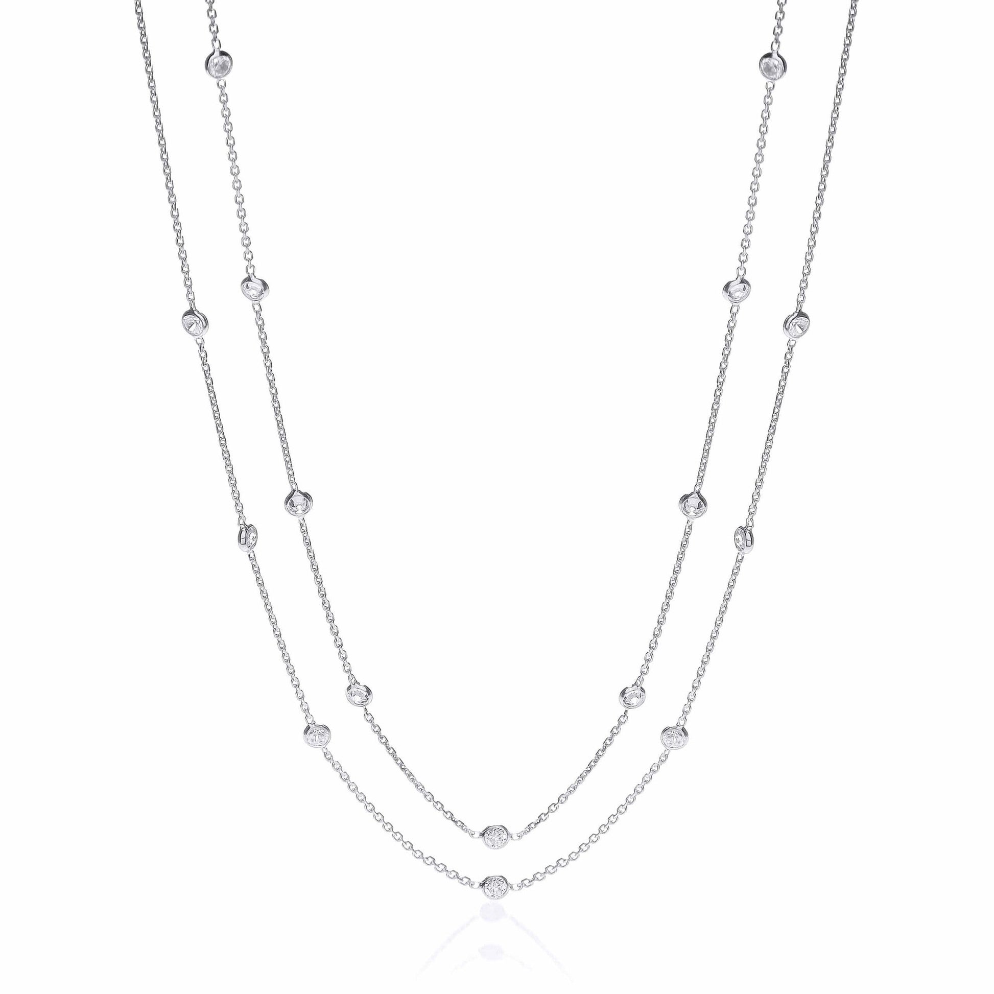 925 Sterling Silver Spetacle Double Row Necklace Set With CZ - FJewellery