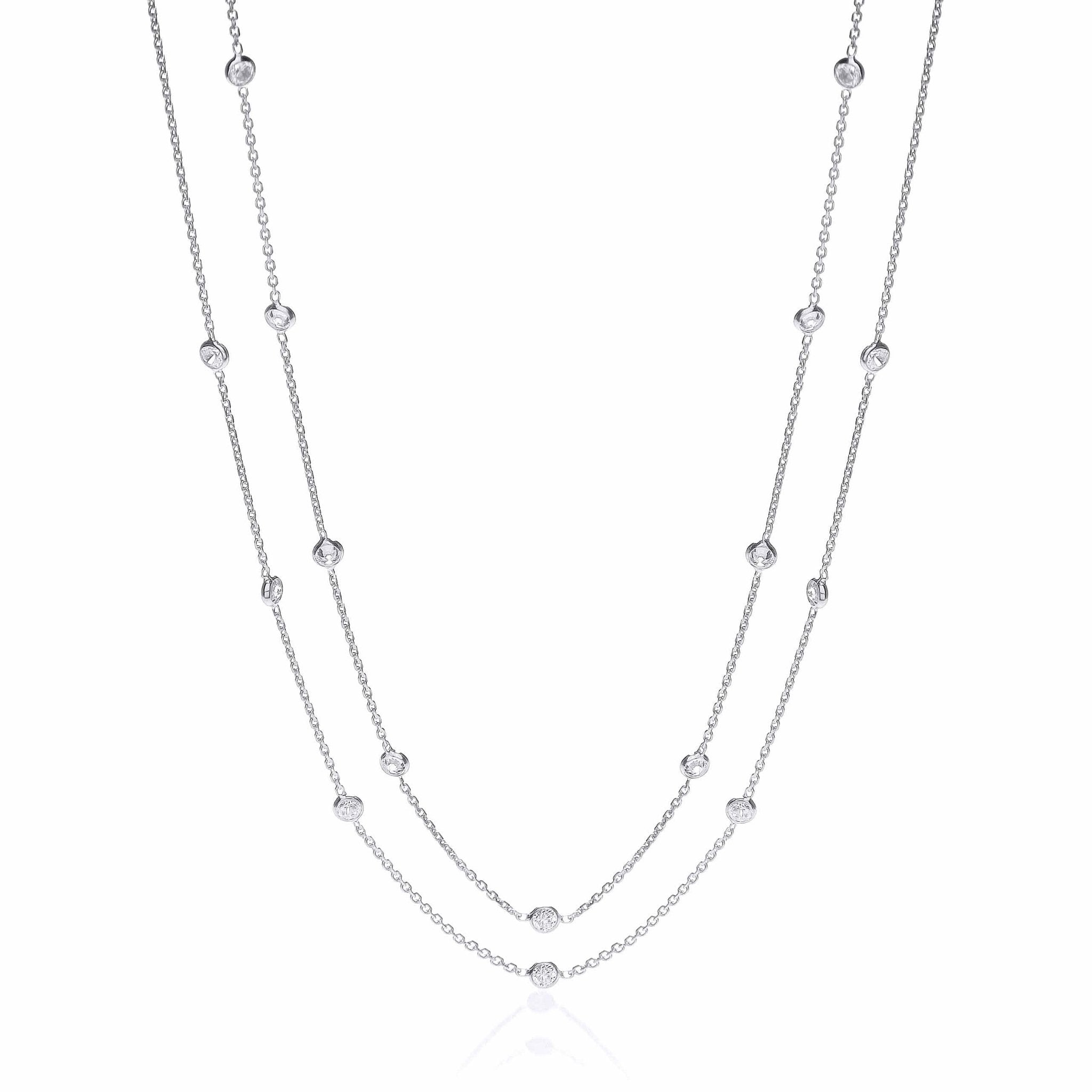 925 Sterling Silver Spetacle Double Row Necklace Set With CZ - FJewellery