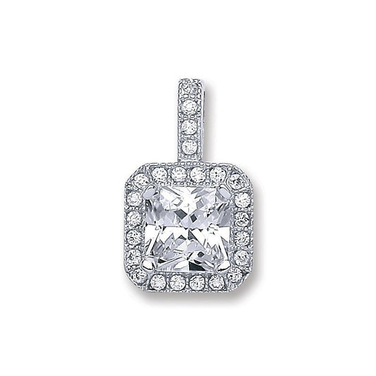 925 Sterling Silver Square Cz Pendant - FJewellery