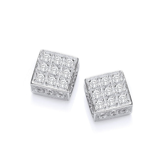 925 Sterling Silver Square Cz Studs - FJewellery