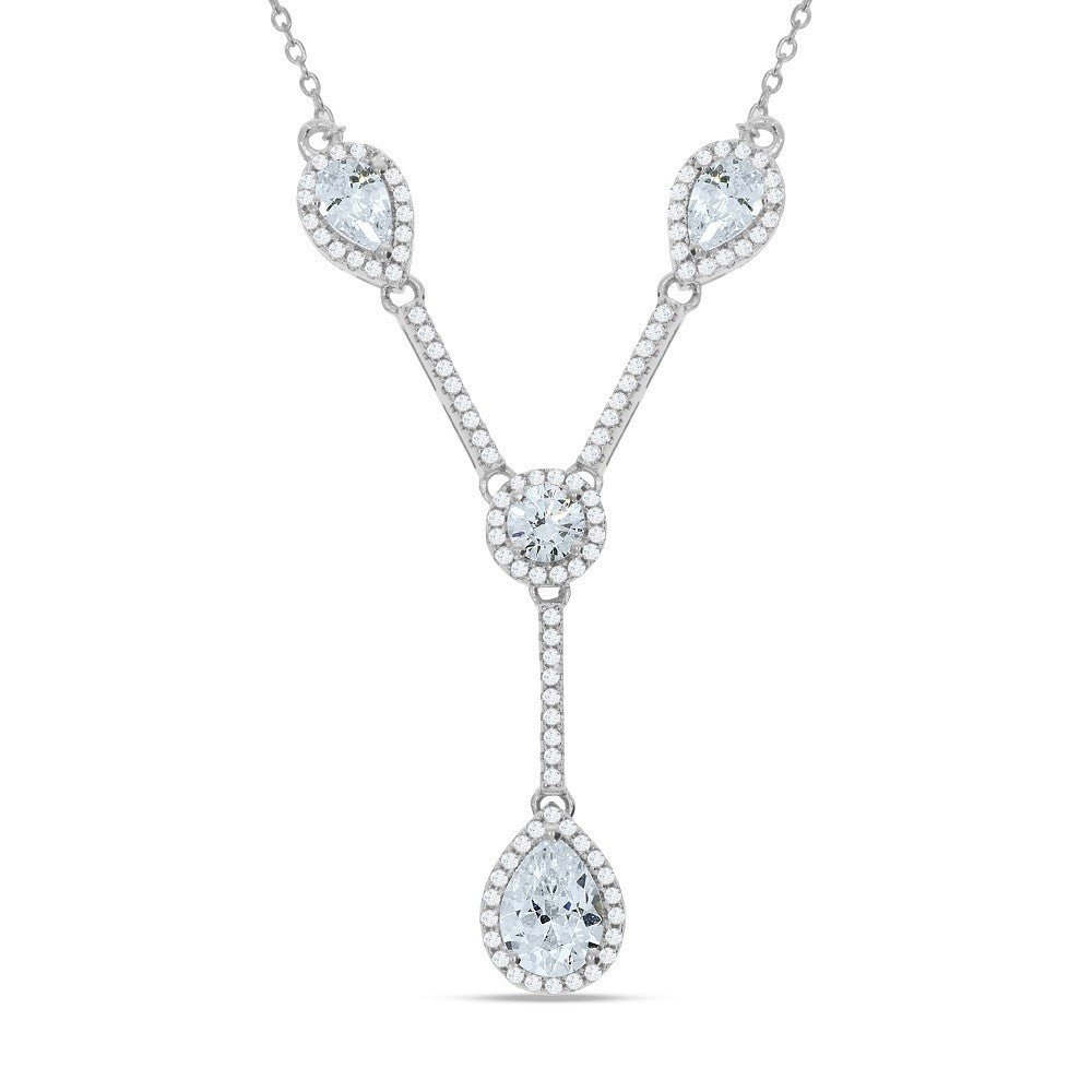 925 Sterling Silver Statement Necklace Set With Cubic Zirconia 17" - FJewellery