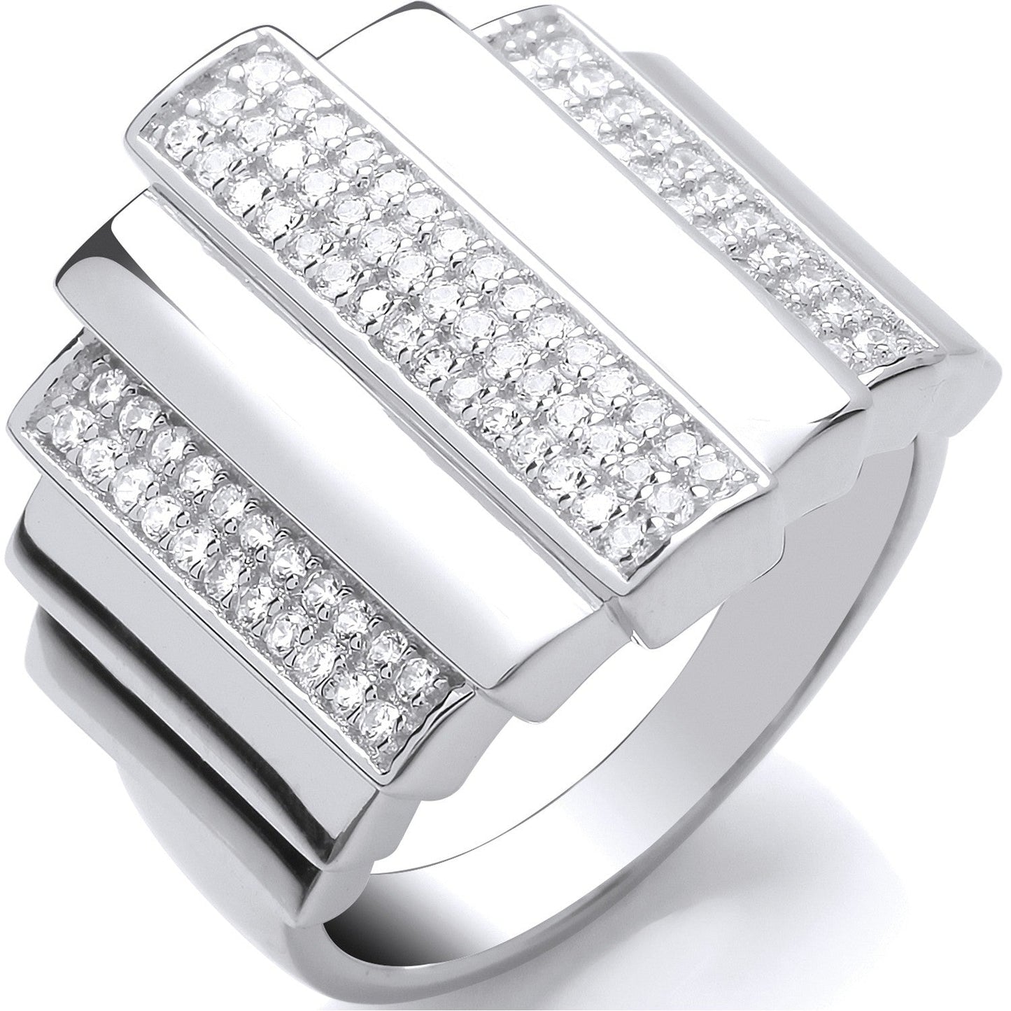 925 Sterling Silver Step Ring With CZ - FJewellery