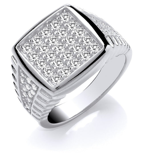 925 Sterling Silver Stunning Mens Square Top Cz Ring - FJewellery