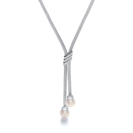 925 Sterling Silver Tassel Necklace Set With Cubic Zirconia - 18 Inches - FJewellery
