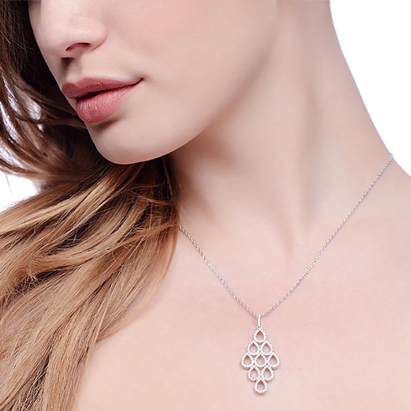 925 Sterling Silver Tear Drops Shaped Necklace Set With CZs - FJewellery