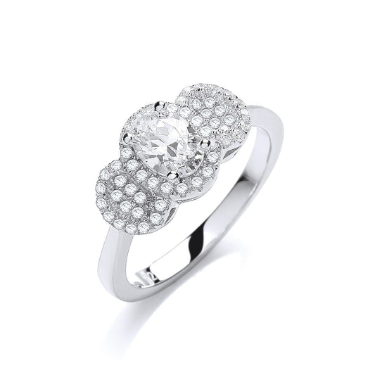 925 Sterling Silver Three Stone Style CZ Ring - FJewellery