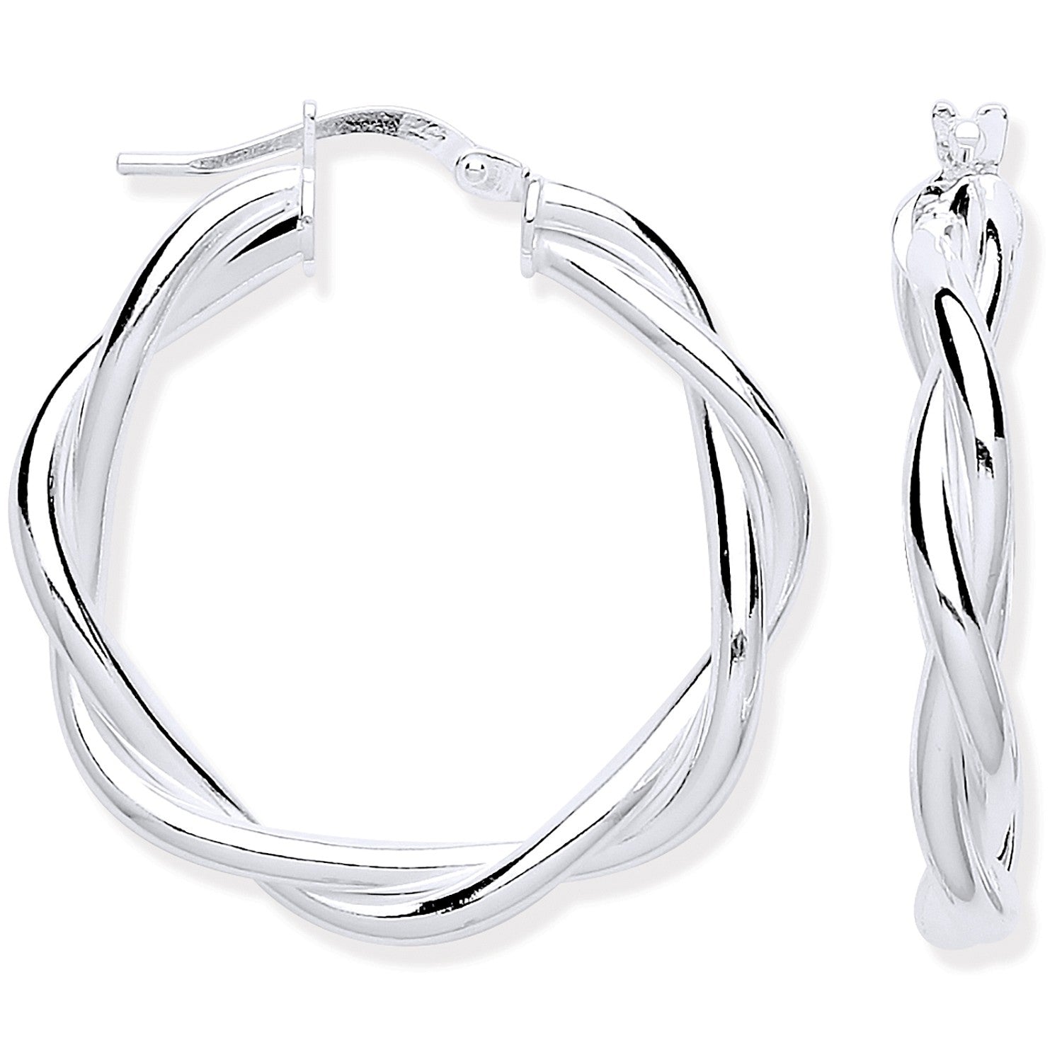 925 Sterling Silver Twist Hoop 25mm Earrings - FJewellery