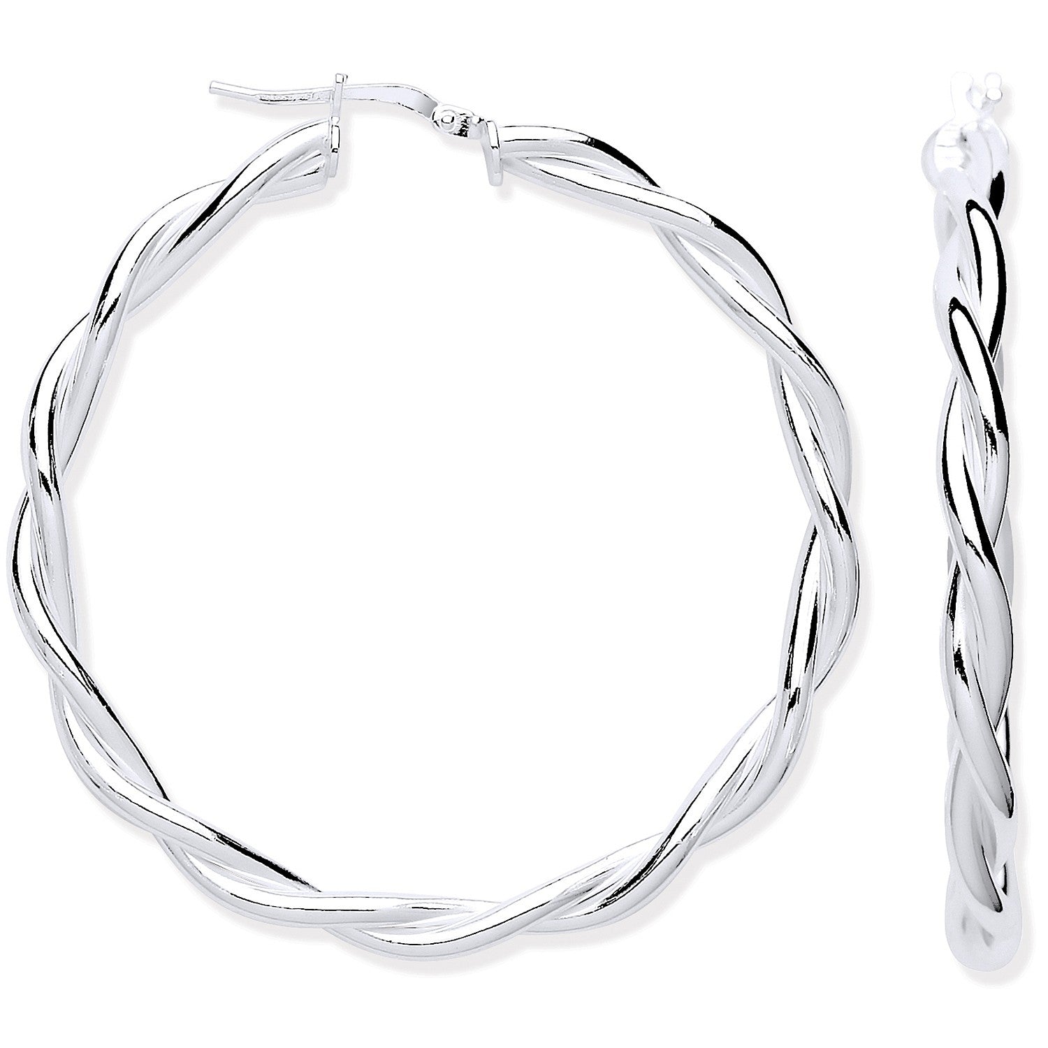 925 Sterling Silver Twist Hoop 40mm Earrings - FJewellery