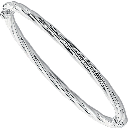 925 Sterling Silver Twisted Hollow Bangle 4mm - FJewellery