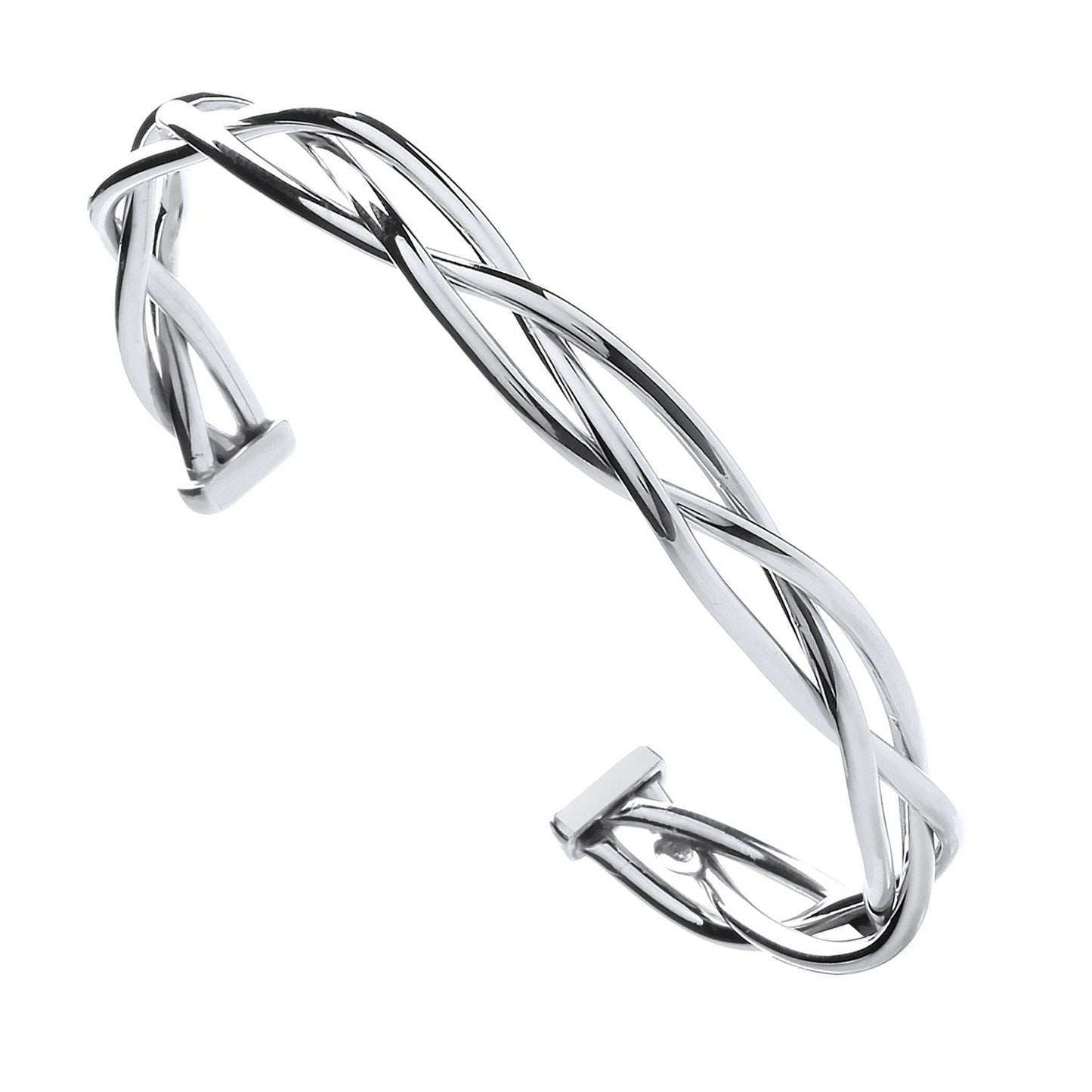 925 Sterling Silver Twisted Hollow Tube Open Bangle - FJewellery