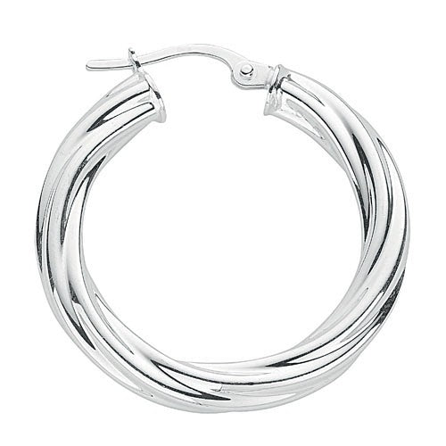 925 Sterling Silver Twisted Hoop Earrings 28.0 X 4.0mm - FJewellery