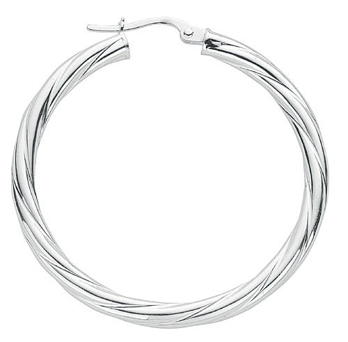 925 Sterling Silver Twisted Hoop Earrings 36.0 X 3.0mm - FJewellery