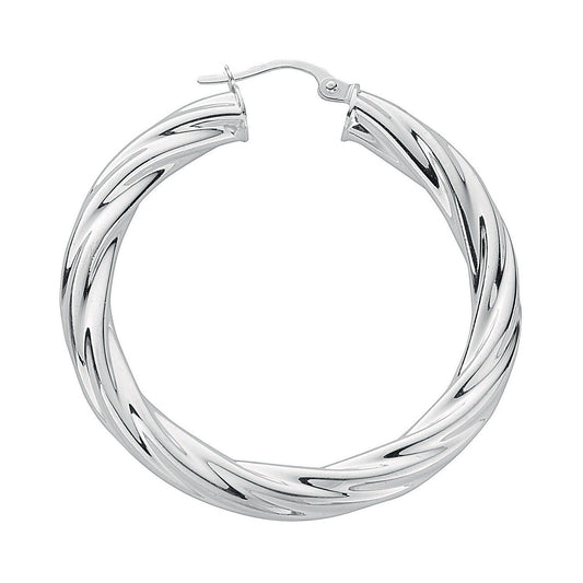 925 Sterling Silver Twisted Hoop Earrings 40.0 X 5.2mm - FJewellery