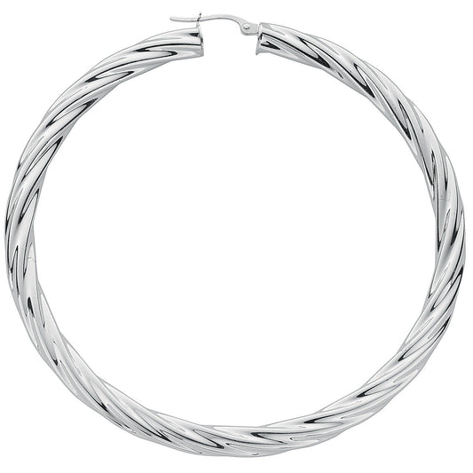 925 Sterling Silver Twisted Hoop Earrings 70 X 5mm - FJewellery