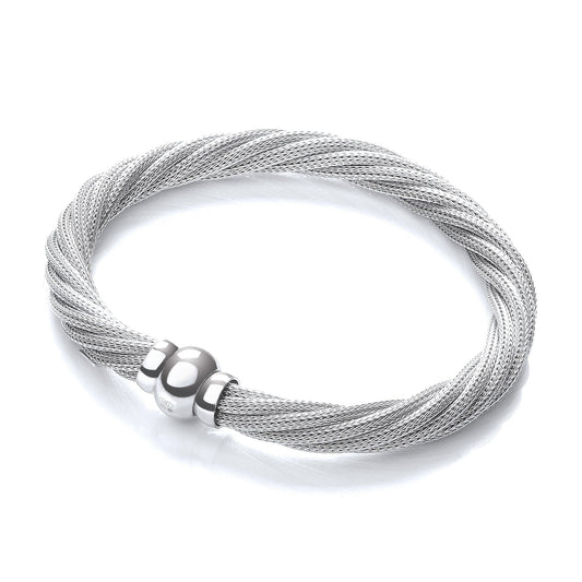 925 Sterling Silver Twisted Mesh Bracelet - 7.5" - FJewellery