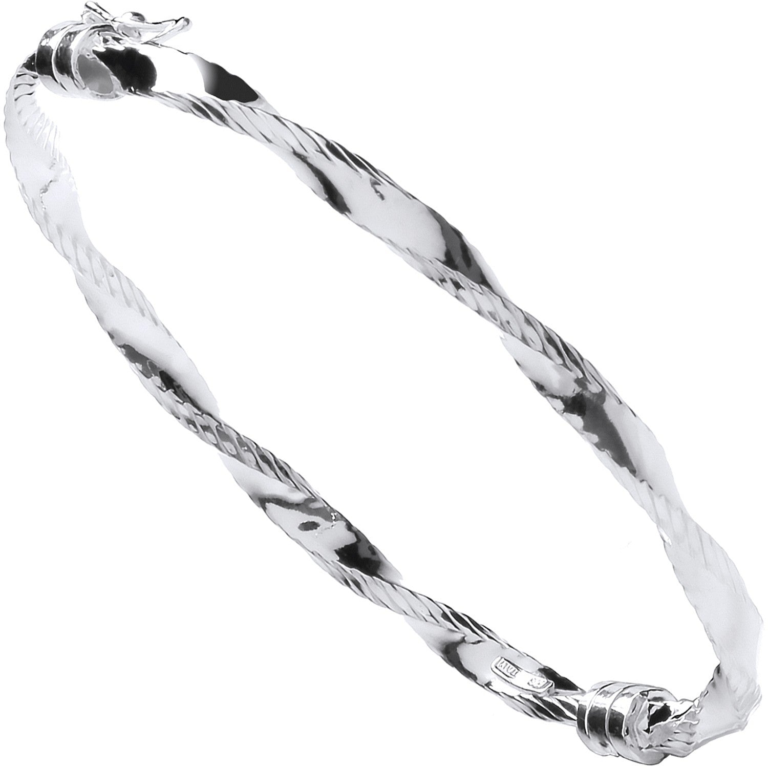 925 Sterling Silver Twisted Ribbed Edge Hollow Bangle - FJewellery