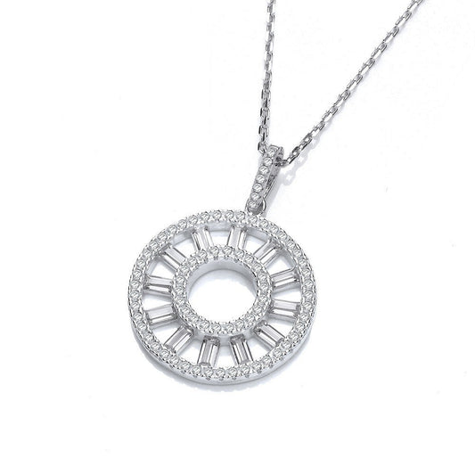 925 Sterling Silver Wheel Necklace Set With CZs - FJewellery