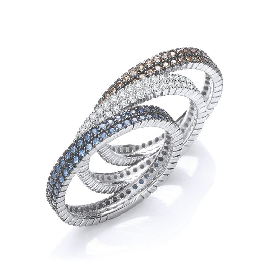 925 Sterling Silver & White, Champagne & Blue CZ Full Eternity Ring - FJewellery