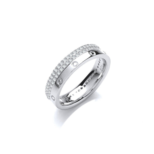 925 Sterling Silver & White CZ Band Ring - FJewellery