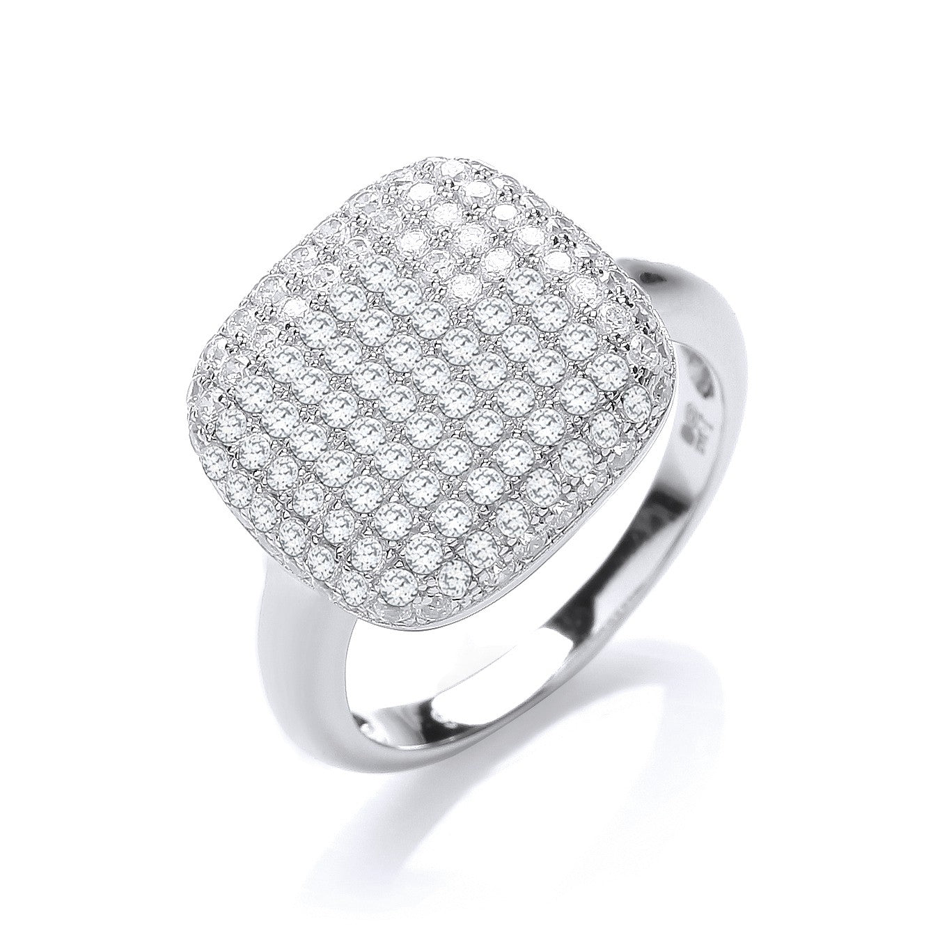 925 Sterling Silver White CZ Dommed Square Cocktail Ring - FJewellery
