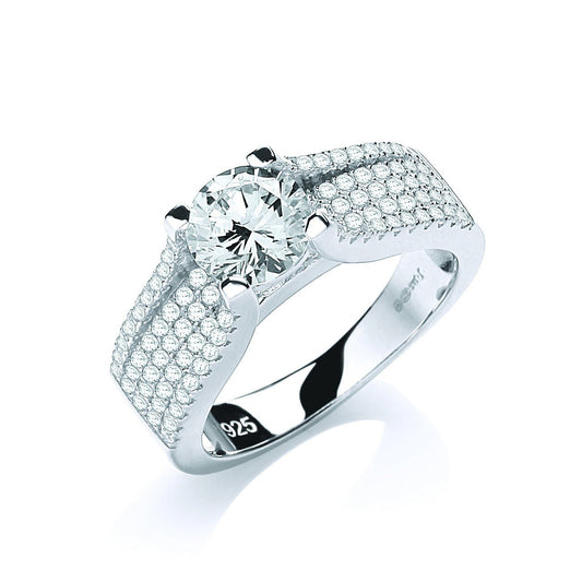 925 Sterling Silver Wide CZ Solitaire Ring - FJewellery