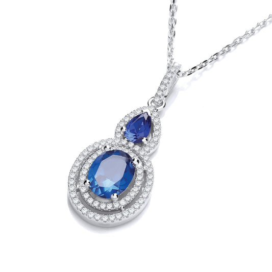 925 Sterling Silver With Blue CZs Necklace - FJewellery