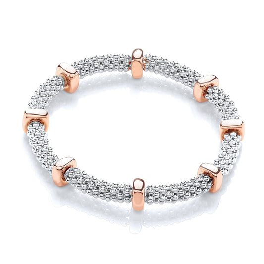 925 Sterling Silver with Rose Gold Plated Square Beads Bracelet-7" - FJewellery