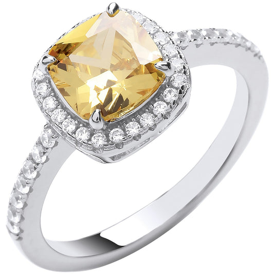 925 Sterling Silver Yellow CZ Ring - FJewellery