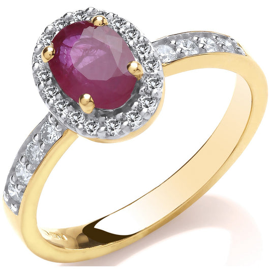 9ct 0.30ct Diamond & Oval Ruby yellow Gold Ring - FJewellery