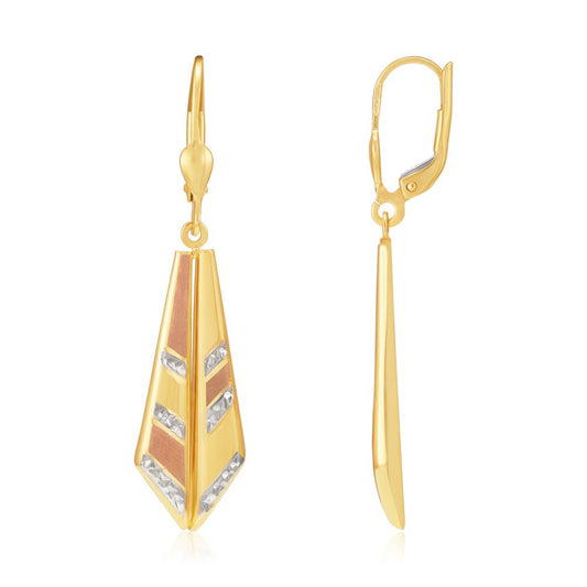 9ct 3 Colour Gold Drop Earrings - FJewellery