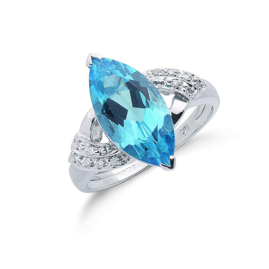 9ct Gold 0.06ct Diamond & 4.84ct Blue Topaz Ring - FJewellery