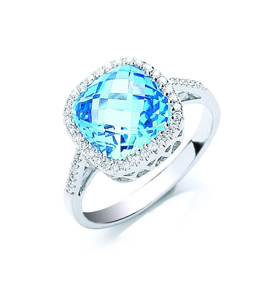 9ct Gold 0.15ct Diamond & 3.50ct Blue Topaz Ring - FJewellery
