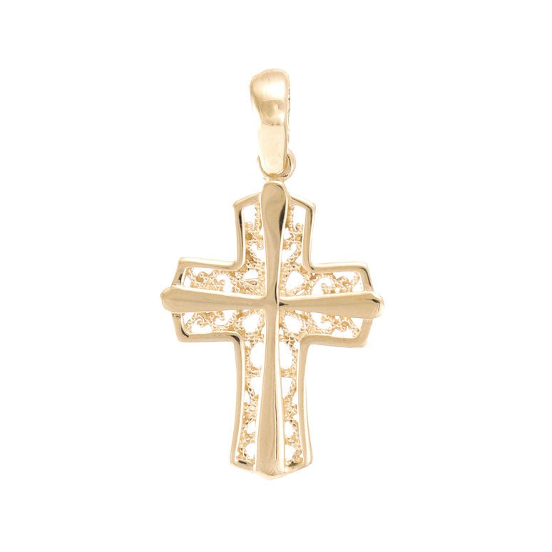 9ct Gold Abstract Double Cross Design Pendant - 32mm - FJewellery