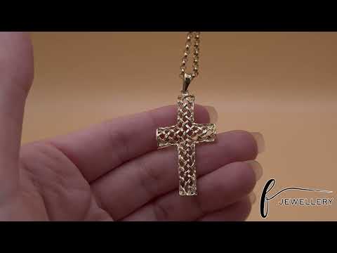 9ct Gold Abstract Patterned Cross Pendant - 48mm - FJewellery