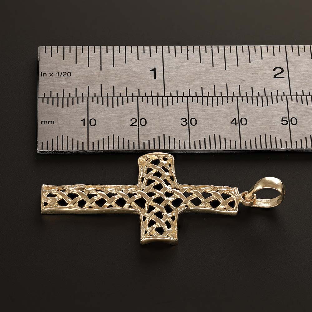 9ct Gold Abstract Patterned Cross Pendant - 48mm - FJewellery
