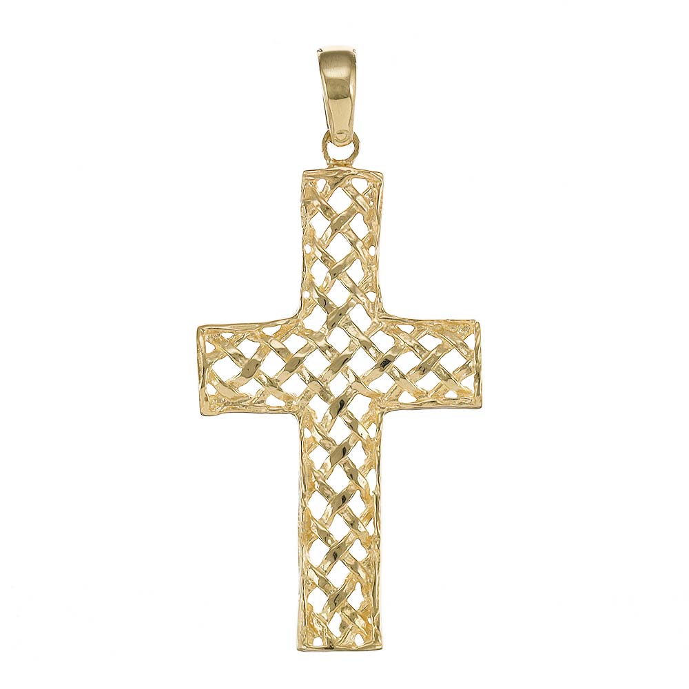 9ct Gold Abstract Patterned Cross Pendant - 48mm - FJewellery