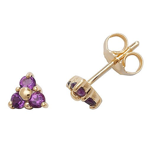 9ct Gold Amethyst Rubover Studs - FJewellery