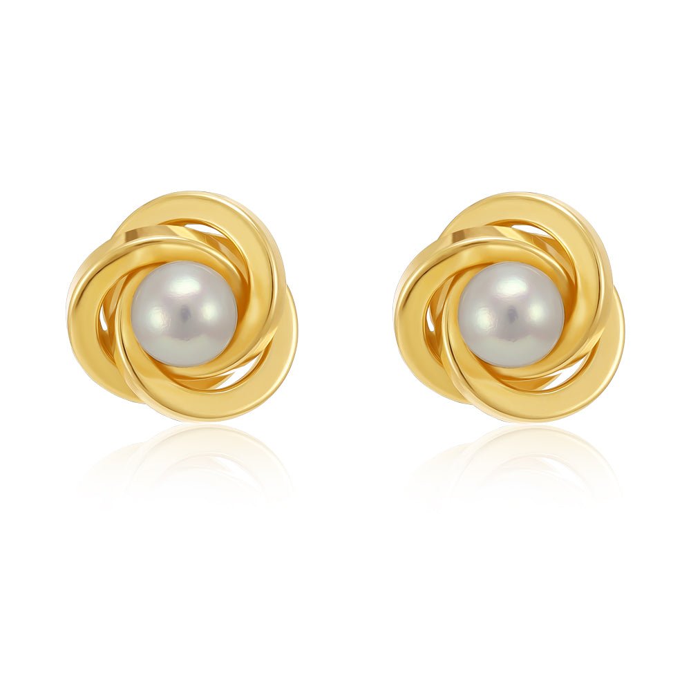 9ct Gold And Majorica Pearl Knot Studs - FJewellery